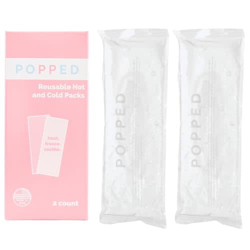Popped Reusable Postpartum Ice Packs, Perineal Hot and Cold Packs, 2 Count | For C Section Recovery, Hemorrhoids & Cramps, Gel Stays Flexible when Frozen, Freezer or Microwave, 9 x 3 in, Made in USA