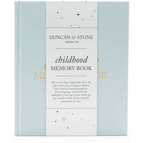 Childhood Memory Book - Elegant Child Memory Book For Kids Till Age 18 W/Guided Prompts, & More - Childhood Memory Journal (175 Pages, Sky Blue)
