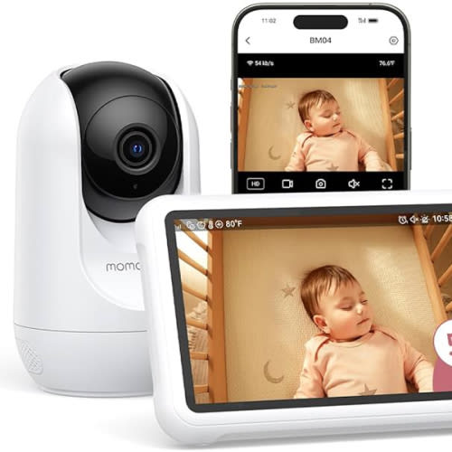 Momcozy Smart WiFi Baby Monitor with Camera and Audio, 5" 1080P Screen with Wall Mount, Motion & Cry Detection, Safe Fence,Clear Night Vision, 5000mAh Battery, 2-Way Talk, Photo & Video Recording,BM04