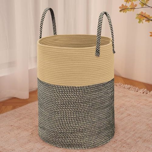 60L Cotton Rope Laundry Basket Hamper, Brown