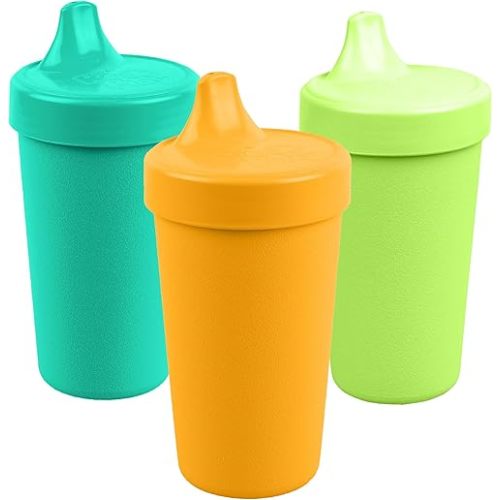 Re-Play Sippy Cups for Toddlers - 10 Oz. Reusable Spill Proof Cups for Kids, Dishwasher/Microwave Safe - Made in USA - Set of 3-3.13" x 6.25" - Aqua Asst