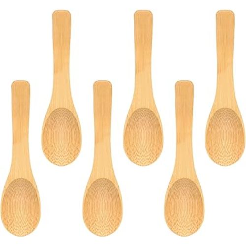 6 Pcs Uncoated Wooden Spoons for Honey, 3.6 Inch Mini Handmade Bulk Tiny, Little Wooden Serving Table Spoons Set, Natural Bamboo Eating for Honey, Sugar, Salt, Spices, Easy to Clean & Maintain