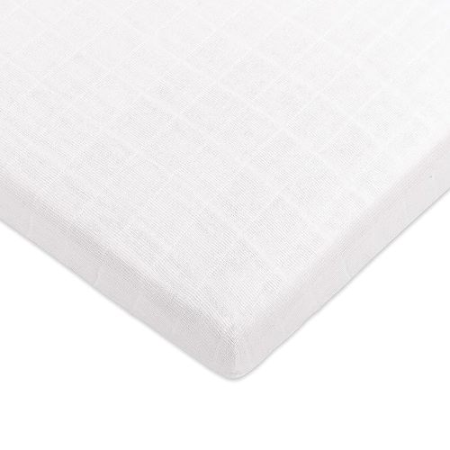 Babyletto 100% Organic Cotton All-Stages Midi Crib Sheet, GOTS-Certified, Fitted 360°, Ultra-Soft and Breathable Muslin - Plain White