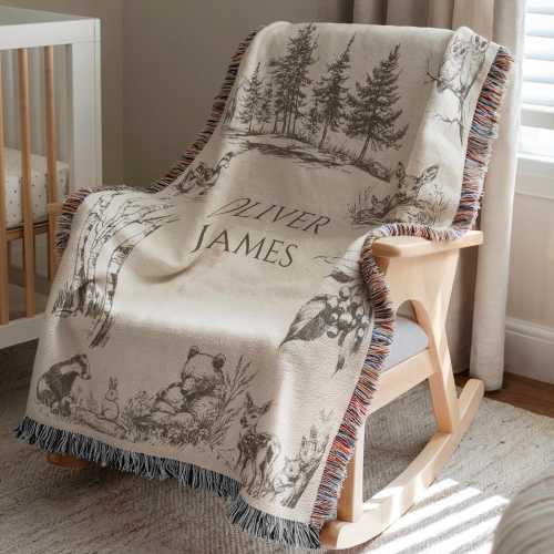Woodland Baby Woven Blanket Woodland Nursery Decor Woodland Baby Shower Gift Woodland Baby Blanket Woodland Nursery Gift for New Parents