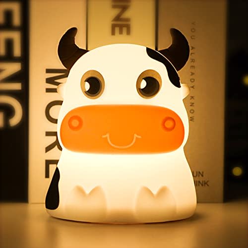 AVEKI Night Light for Kids, Portable Tap Control Rechargeable Nightlight Lamp, Color Changing, Silicone Cute Muti Color Cow Night Lamp Bedroom Decor for Infant or Toddler (Cows-USB)