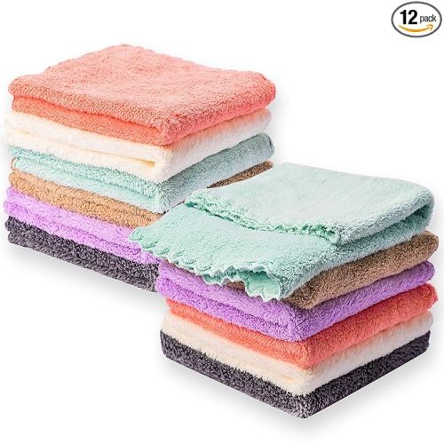 Kyapoo Baby Washcloths 12 Pack 12x12 Inches Microfiber Coral Fleece Extra Absorbent and Soft for Newborns, Infants and Toddlers