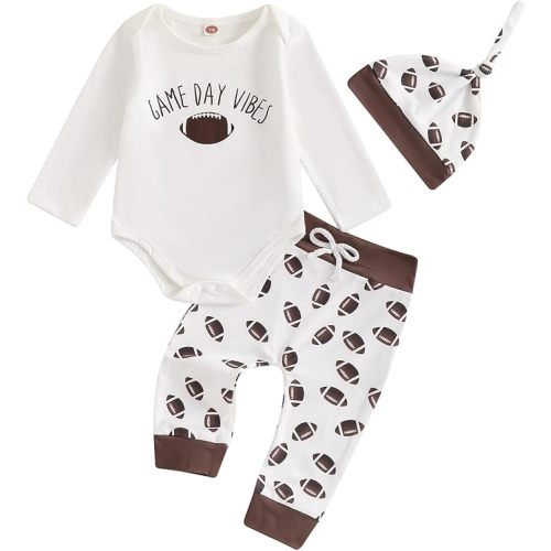 Newborn Baby Boy Fall Winter Clothing 3Pcs Long Sleeve Romper Tops with Pants Infant Coming Home Clothes Outfit