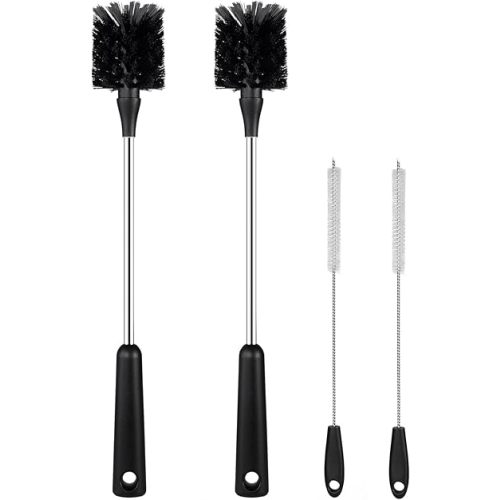 [4 Pack] Water Bottle Brush & Straw Cleaner Set,Stainless Steel Long Handle Baby Bottle Scrub Cleaning Brush for Sports Bottles, Cups, Dishes, Coffee Mugs, Glasswares, Tumblers, Wine Decanters