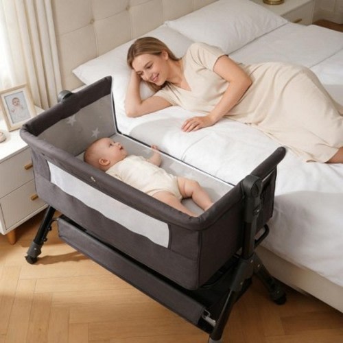 Kmaier Baby Bassinet 3 in 1 Baby Bassinet Bedside Sleeper, Easy Assemble And Folding Portable Baby Cradle,Dark Grey