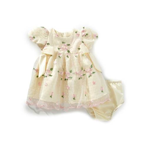 Rare Editions Baby Girls Puffed-Sleeve Dotted/Floral-Embroidered Mesh Fit & Flare Dress