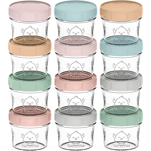 KeaBabies 12-Pack Glass Baby Food Freezer Containers - 4oz Containers with Lids, Baby Snack Containers, Baby Feeding Food Freezer Tray, Baby Bullet Jars, Small Food Containers with Lids (Musk Dusk)