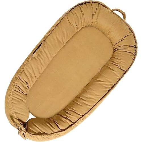 Baby Lounger - Baby Lounger for Newborn 0-24 Months, Soft Breathable Cotton Infant Lounger Cover, Portable Baby Nest for Travel, Newborn Essentials (Sienna)