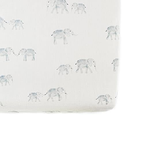 Pehr Crib Sheet, Follow Me Elephant | Breathable Brushed Organic Cotton for Soft Sleep | Fits Standard Crib Mattresses up to 52”L x 28”W x 8”H