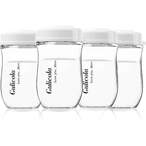 Glass Breastmilk Storage Bottles, Wide Neck Breastmilk Collection Bottles, 5 oz, 4 Pack - White