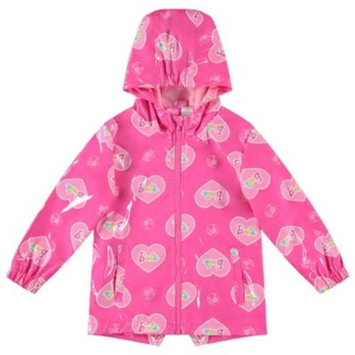 Barbie Hearts Little Girls Zip Up Waterproof Hooded Rain Jacket Coat Logo Pink 6