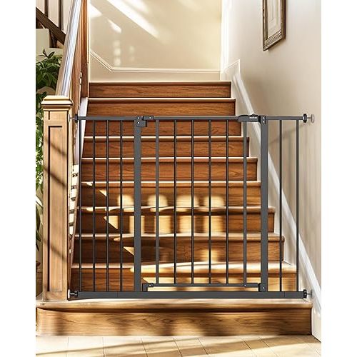 Mom's Choice Award-InnoTruth Dog Gate for Stairs, 28.9-42.1" Wide Baby Gate Indoor for Doorways, 30" Tall Pet Gate for Dogs Easy Walk Thru One Hand Opeing Dual Lock, Pressure Mount Easy Install, Black