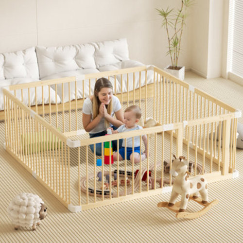 HomLux Large Wooden Baby Playpen & Baby Gate With Door, Safe Play Area Kids Activity Center | Wayfair