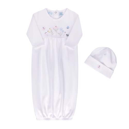Garden Embroidered Cotton Gown w/ Hat
