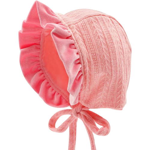 Baby Girls Bonnet Ultra Soft Christening Bonnet Cap Lovely Velvet Flounce Adjustable Hats 0-12 Months