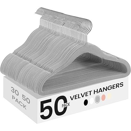 SONGMICS Baby Kids Hangers 50 Pack for Closet, 11.8 x 8.1 Inches, Silver 360° Swivel Hooks, Space-Saving Clothes Velvet Hangers for Nursery, Non-Slip, Dove Gray UCRF027G05