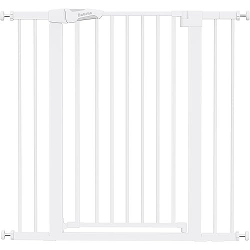 Babelio 36" Tall Dog Gate PressGuard C5, 26-40" Wide Auto Close Baby Gate, Pressure Mounted Metal Pet Gate, Easy Install No Drilling, No Tools Needed, with Wall Protectors and Extension Kits, White