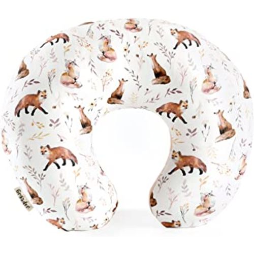 GRSSDER Nursing Pillow Cover Stretchy Minky Removable Nursing Covers for Breastfeeding Pillows, Ultra Soft Comfortable Slipcover for Girls, Pretty Fox Pattern
