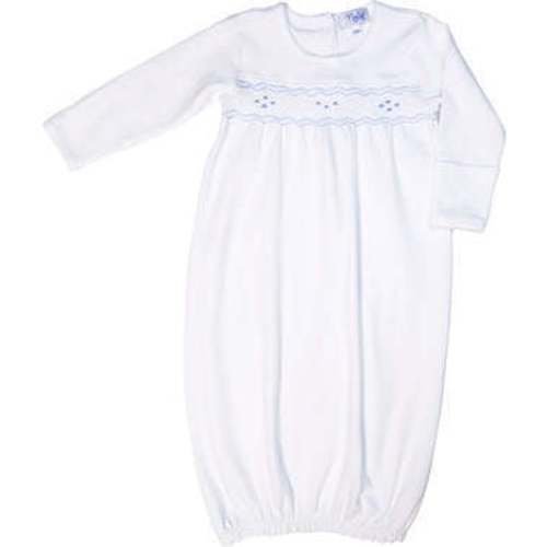 Nella Long Sleeve Smocked Gown, White & Blue - Nellapima | Maisonette