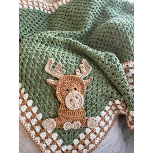 Crochet Baby Blanket Woodlands Moose Baby Shower Gift for Grandbaby Woodland Nursery