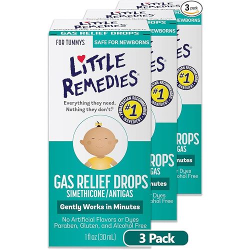 Little Remedies Newborn Gas Relief Drops, Relieves Discomfort from Gas, Baby Medicine with No Artificial Flavors or Dyes, Natural Berry Flavor, 1 Fl Oz (Pack of 3)