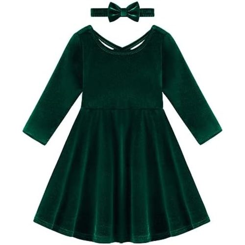 Weixinbuy Toddler Girl Fall Winter Clothes Outfit Baby Girl Velvet Twirl Dress Long Sleeve Pocket Swing Party Dress for Girl