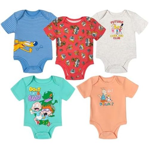 Nickelodeon 90s Baby 5 Pack Bodysuits Newborn to Infant Sizes (Newborn - 24 Months)