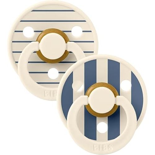 BIBS Colour Pacifier, 6-18 Months, 2-Pack, Round, Pin Ivory Steel Blue