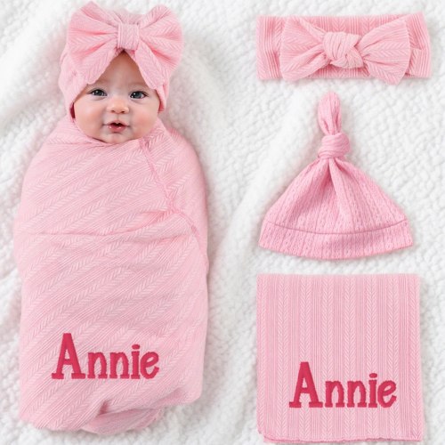 Personalised Embroidered Baby Swaddle Blanket Set | KKBaby79