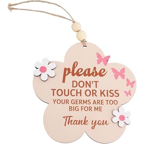 Please Do Not Touch or Kiss Baby Sign, Wooden Don’t Touch Baby Sign for Car Seat Me Stroller Tag No Touching Signage for Hospital Newborn(Butterfly & Flower)