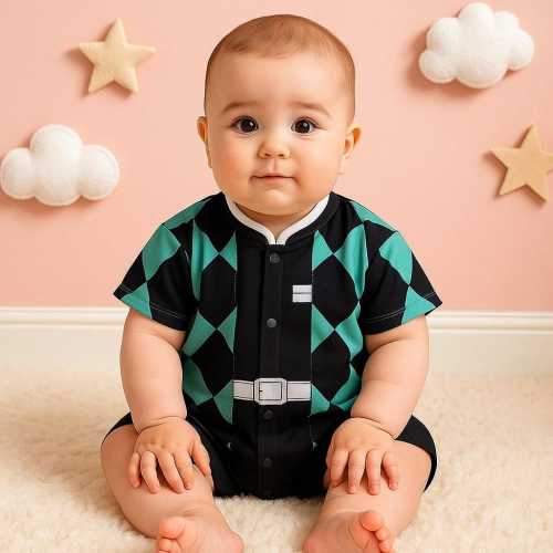 Demon Slayer Baby Romper | Tanjiro Cosplay Bodysuit | Anime Infant Outfit 0-24M | Cute Newborn Costume | Baby Shower Gift Boys Girls