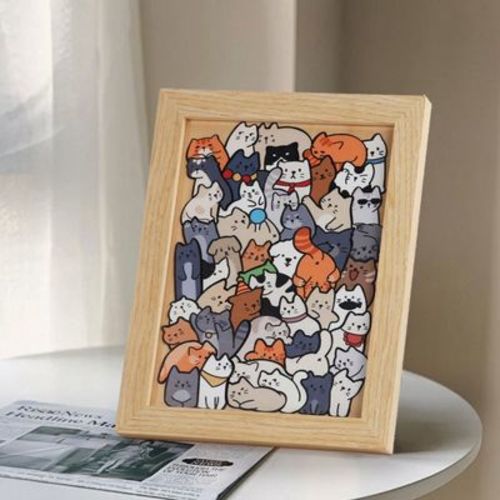 TopComfy Baby and Toddler Learning Toy Animal Wooden Puzzle with Picture Frame for Creative Brain Fun, Multicolored, 9.44"*7.87"*2.95"