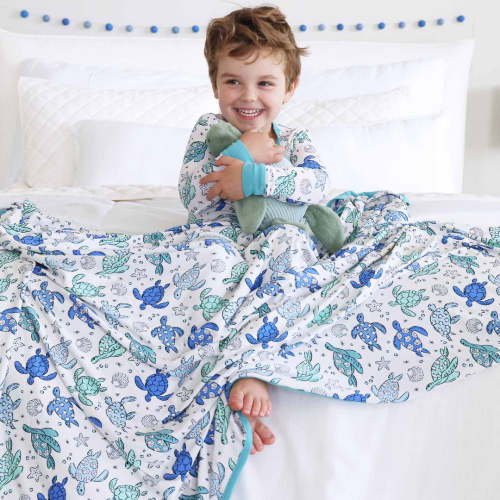 Sea Turtle Splash Double Sided Bamboo Blanket