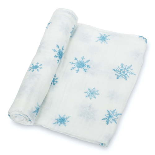 LollyBanks Snowflake Dream Baby Muslin Swaddle Blanket- 100% Cotton, 47" x 47", Single Pack