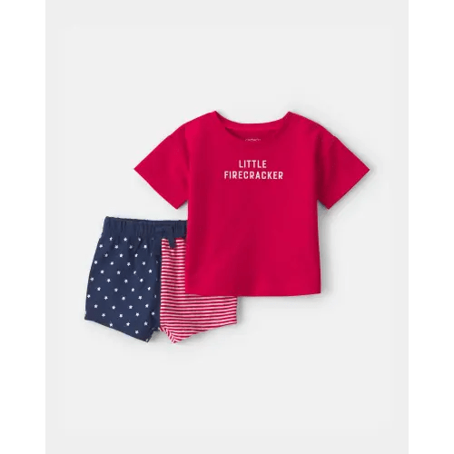 Baby 2-Piece 'Little Firecracker' Top & Short Set - Red/Navy Blue | Carter's