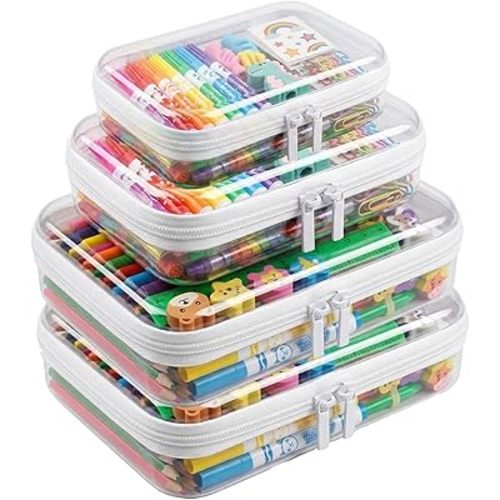 Clear Hard Shell Zipper Case, PET Travel Organizer Box, Transparent Storage Case for Cosmetics Toiletries, Toy Container for Home, Office, Stationery,2L+1M+1S