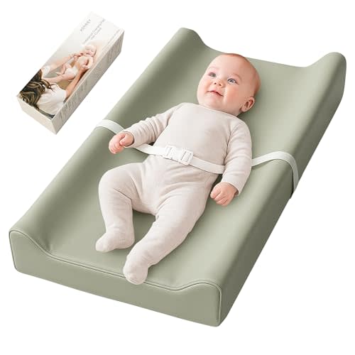 Konssy Vegan Leather Baby Changing Pad, Soft Non-Slip Diaper Changing Pad with Waterproof Wipeable Cover for Nursery Dresser or Table, 32 x 16 inches