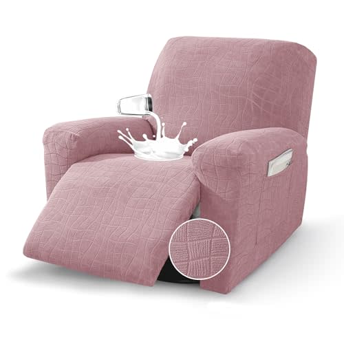 MAXIJIN Waterproof Recliner Chair Covers 3 Pieces Recliner Cover That Stay in Place, Washable Lazy Boy Recliner Slipcovers with Pockets Reclining Protector for Pet, Kids (Recliner, Dusty Pink)