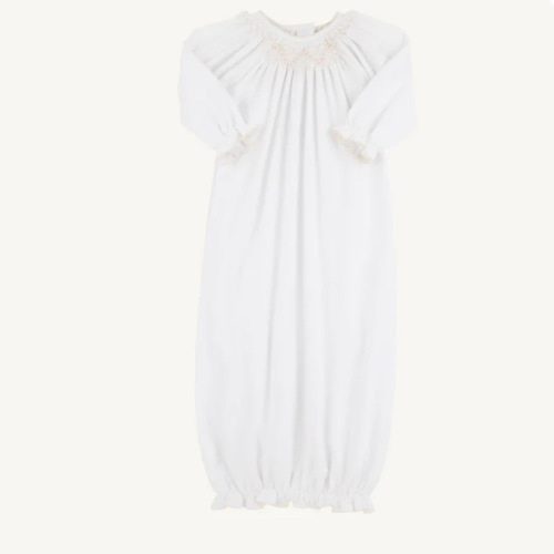 Sweetly Smocked Greeting Gown (Unisex) - Worth Avenue White with Palme
