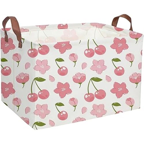 Rectangular Kids Basket Girls Baskets Kids Storage Bins Girls Room Decor Toy Storage Bin Cute Organizer Box(Cherry)