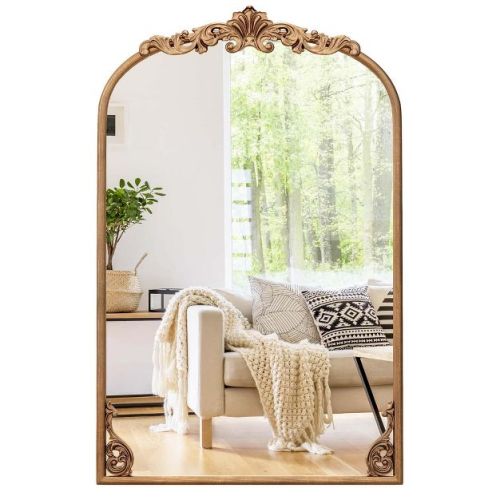 Costway 30" x 20"/36" x 24"/38" x 26" Gold Traditional Vintage Ornate Baroque Arched Mirror for Wall with Metal Frame