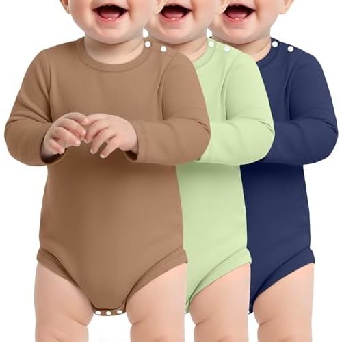 3 Pack Baby Bodysuit Long Sleeve for Toddler Boy & Girl Unisex Infant 0-24 Months
