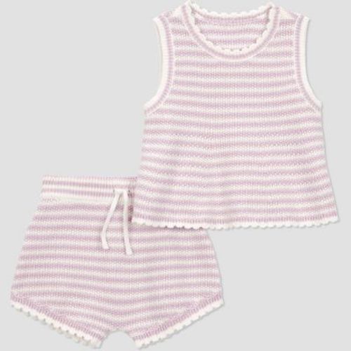 Carter's Just One You® Baby Girls' 2pc Striped Sweater Tank and Shorts Set - Purple 3M