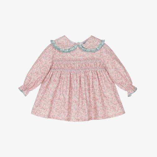 Babidu - Baby Girls Pink Floral Cotton Dress with Smocking | Childrensalon