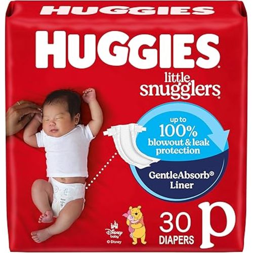 Huggies Newborn Diapers, Little Snugglers Baby Diapers, Size Preemie (up to 6 lbs), 30 Count