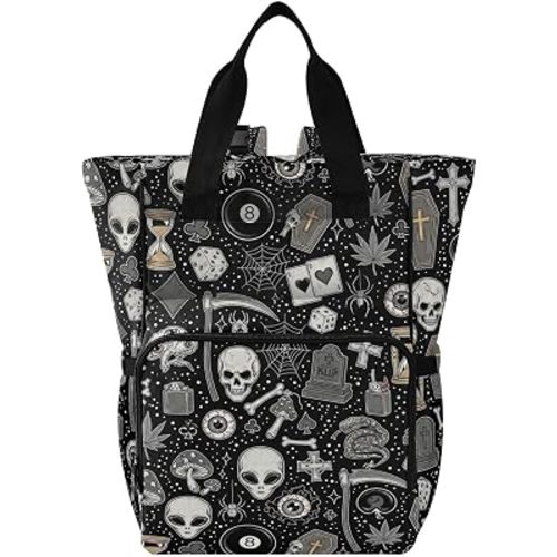 SPRIPORT Gothic Skull Black Print Diaper Bag Backpack for Baby Boys Girls Multifunction Baby Essentials Travel Tote with Stroller Straps & Bottle Storage Baby Diaper Bag for Dads Moms
